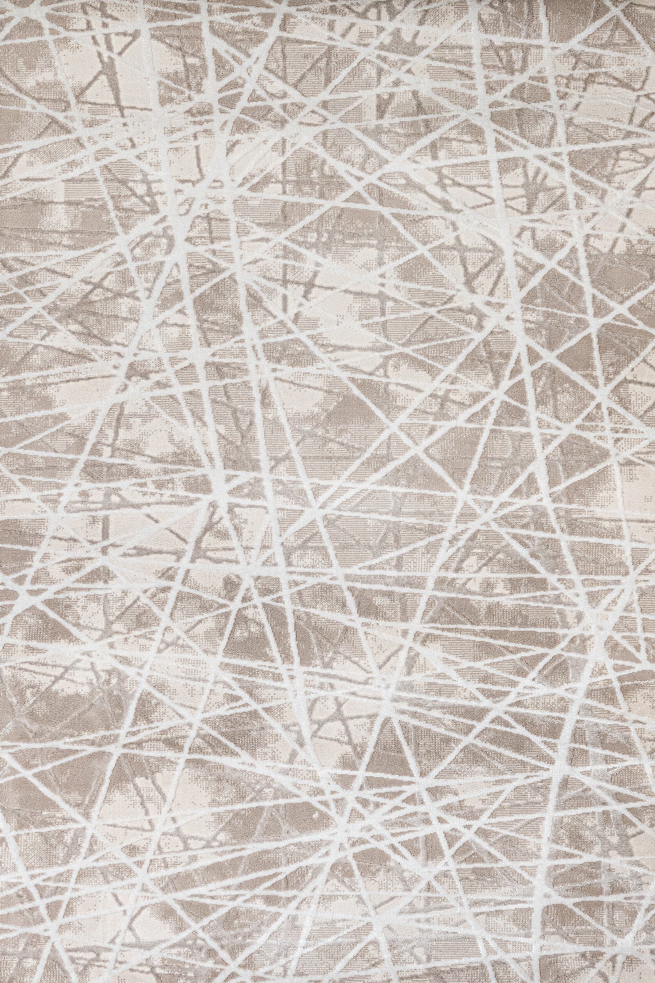 Bej Beyaz Dokulu Geometrik Halı - Yıkanabilir - Kaymaz Taban - Pati Dostu