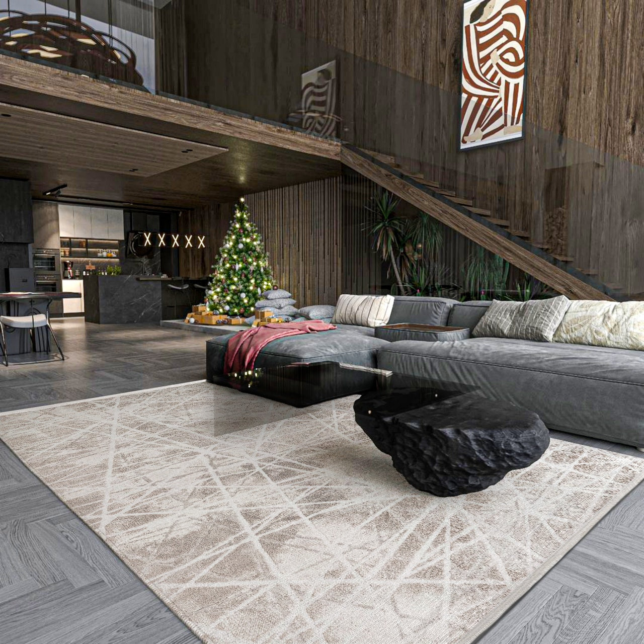 Bej Gold Bordürlü Minimalist Halı - Yıkanabilir - Kaymaz Taban - Pati Dostu