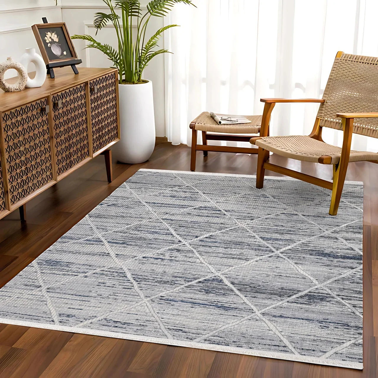 Antrasit Gri Eskitme Minimalist Halı - Yıkanabilir - Kaymaz Taban - Pati Dostu