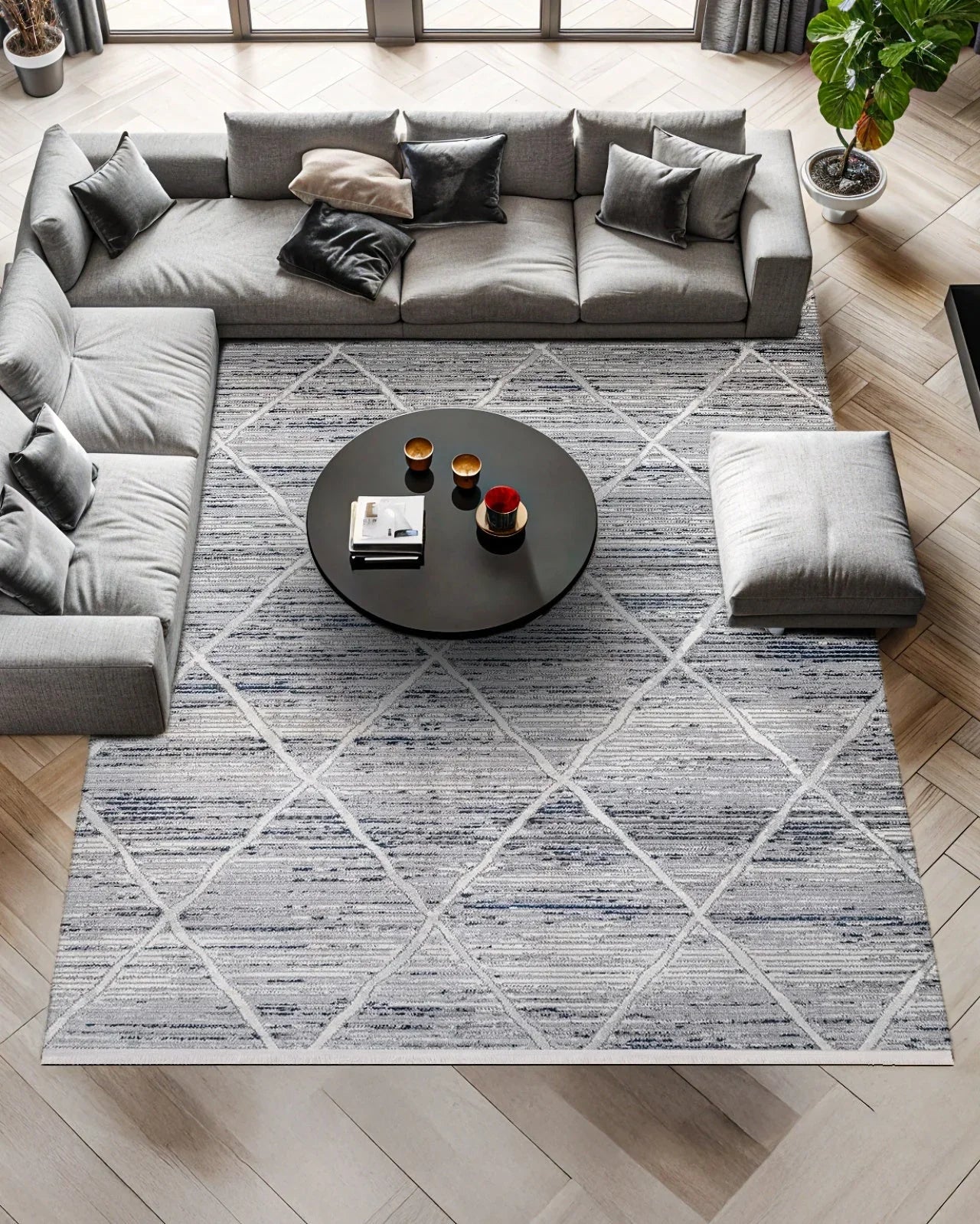Antrasit Gri Eskitme Minimalist Halı - Yıkanabilir - Kaymaz Taban - Pati Dostu