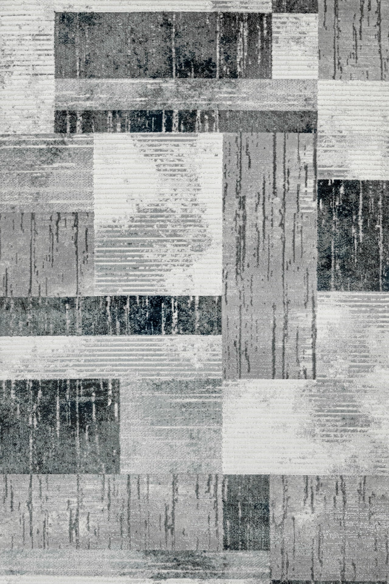 Antrasit Gri Blok Desenli Geometrik Halı - Yıkanabilir - Kaymaz Taban - Pati Dostu