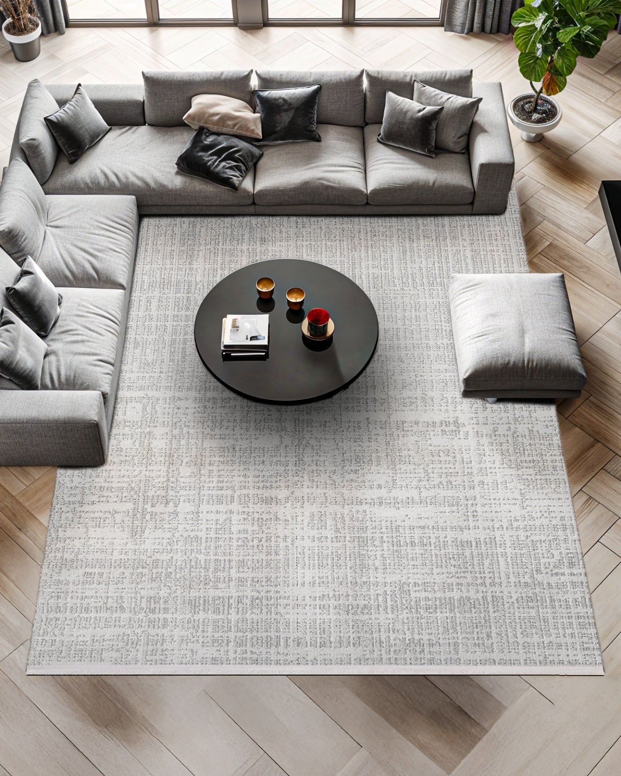 Gri Dokulu Minimalist Halı - Yıkanabilir - Kaymaz Taban - Pati Dostu