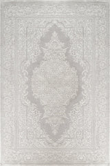Light Gray Silver Classic Medallion Living Room Rug - Cotton