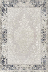 Light Gray Cream Distressed Living Room Rug - Cotton Machine Woven