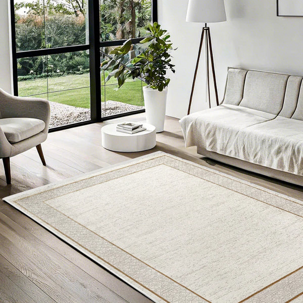 Bej Krem Minimalist Modern Halı - Yıkanabilir - Kaymaz Taban - Pati Dostu