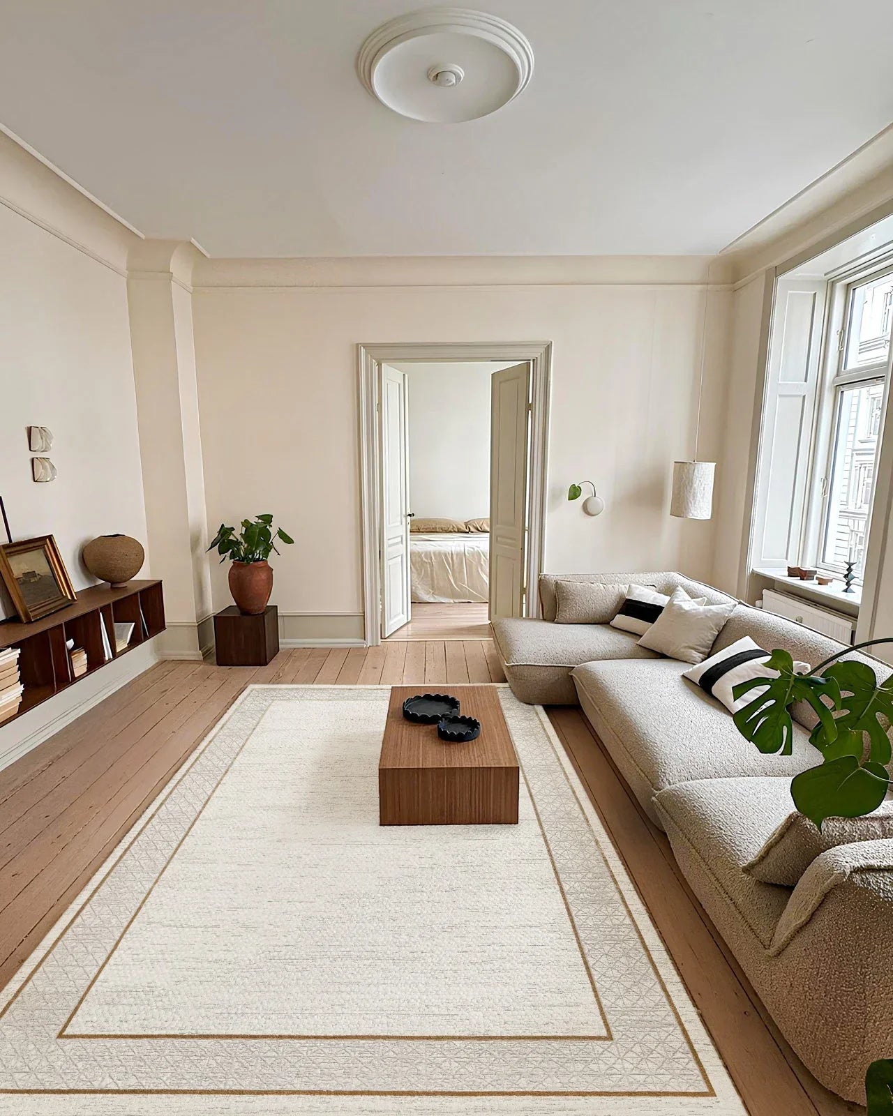 Bej Krem Minimalist Modern Halı - Yıkanabilir - Kaymaz Taban - Pati Dostu