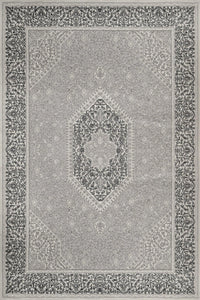 Madalyon Desenli Gri ve Beyaz Dijital Baskı Halı