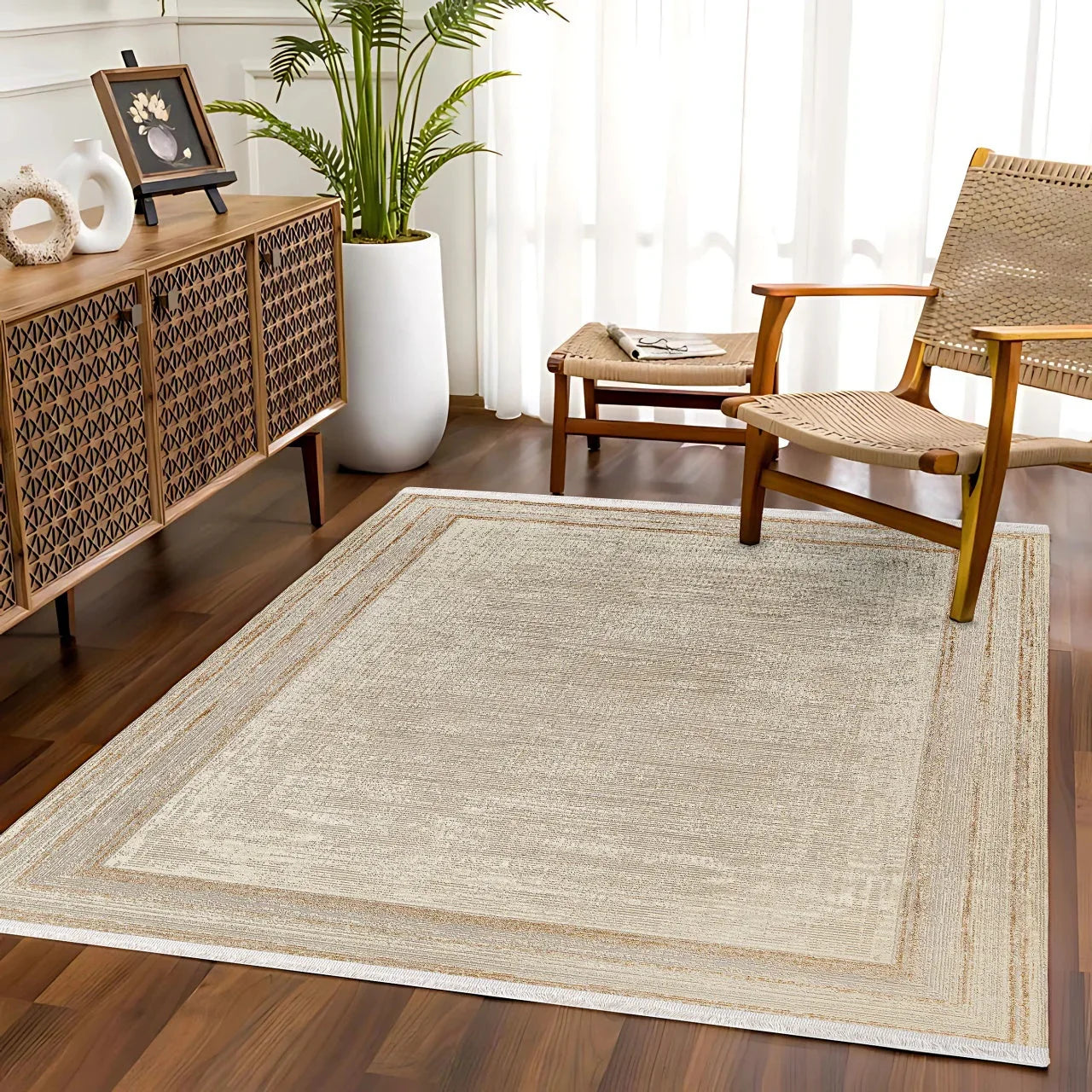 Bordürlü Modern Halı - Yıkanabilir - Kaymaz Taban - Pati Dostu