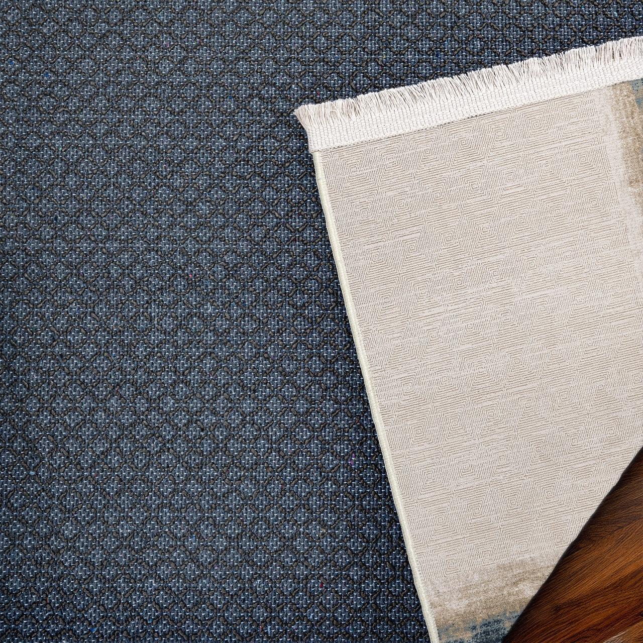 Bej Gri Bordürlü Minimalist Halı - Yıkanabilir - Kaymaz Taban - Pati Dostu