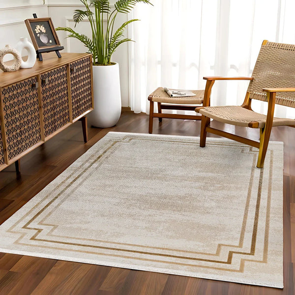 Bordürlü Modern Halı - Yıkanabilir - Kaymaz Taban - Pati Dostu