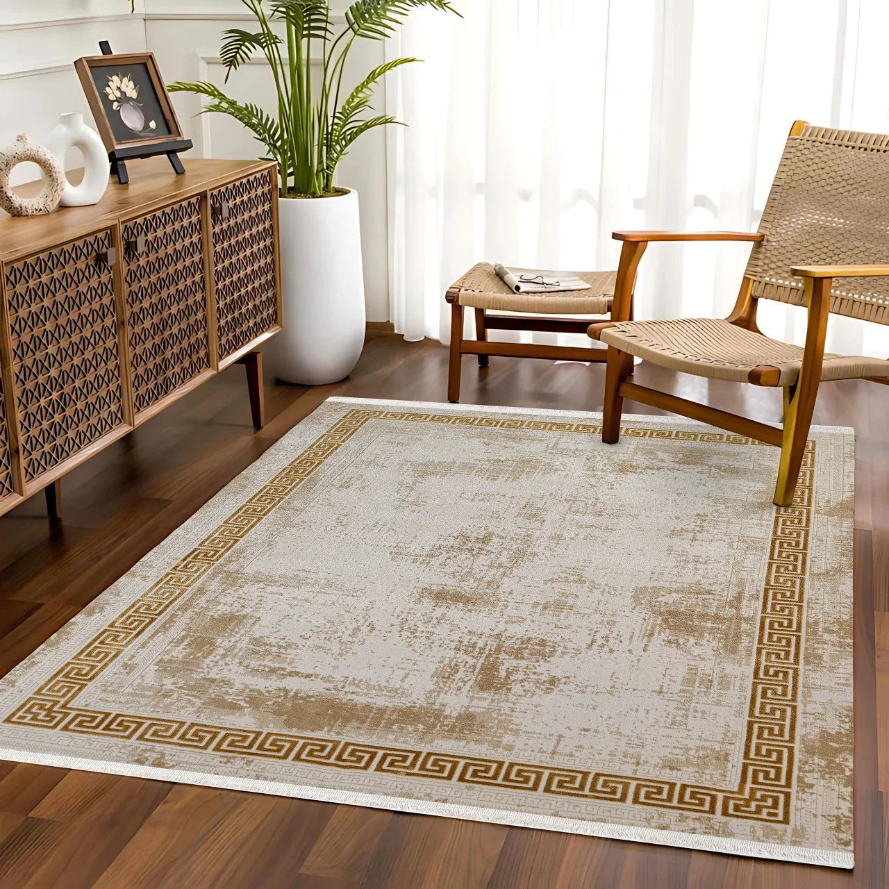 Bordürlü Modern Halı - Yıkanabilir - Kaymaz Taban - Pati Dostu
