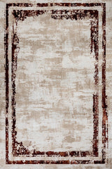 Beige Brown Modern Living Room Rug - Cotton Digital Print