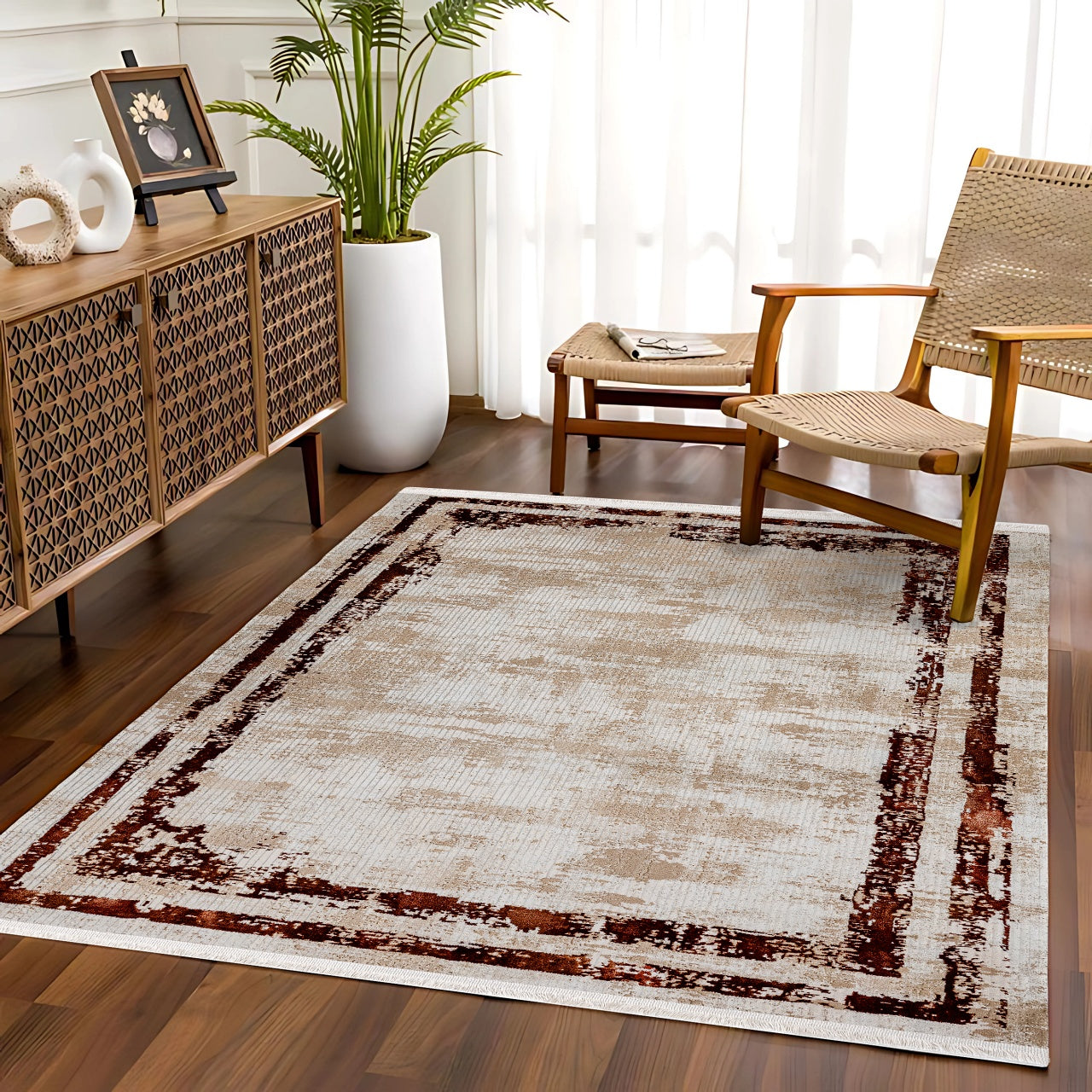 Bohem Eskitme Halı - Yıkanabilir - Kaymaz Taban - Pati Dostu