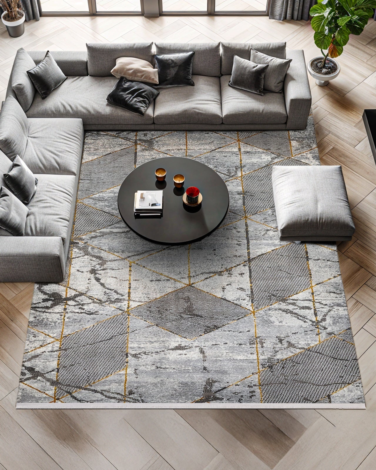 Bej Baklava Bohem Halı - Yıkanabilir - Kaymaz Taban - Pati Dostu