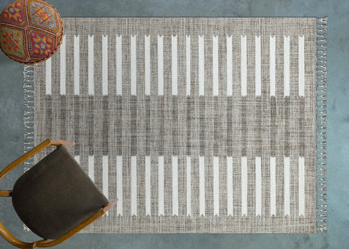 Kahve Çizgili Modern Etnik Desenli Halı  | Makinada Yıkanabilir | Hav Toz Vermez | Leke Tutmayan | Kaymaz Taban | Dijital Makine Baskı | Salon Yolluk Mutfak Halısı