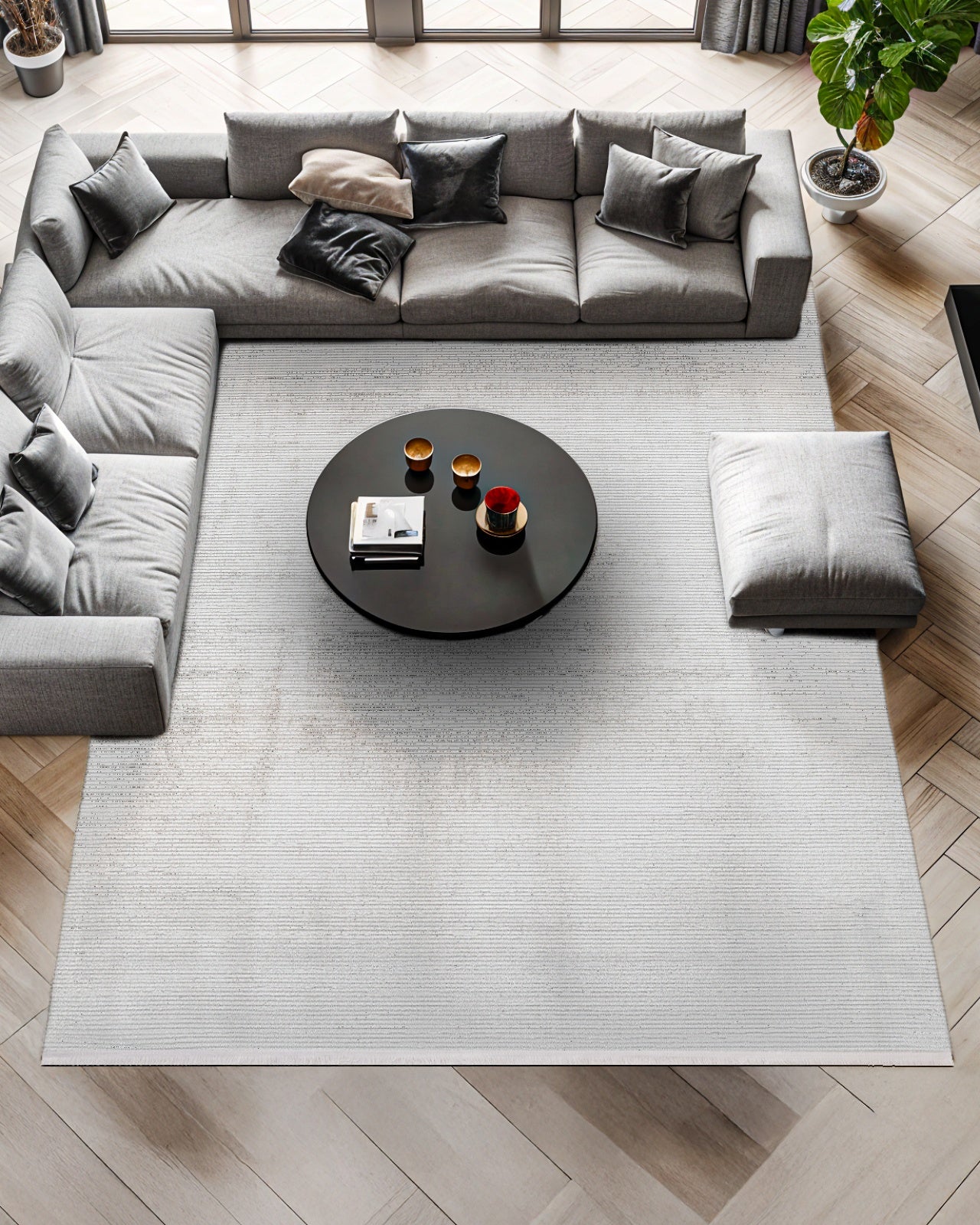 Beyaz Ekru Minimalist Modern Halı - Yıkanabilir - Kaymaz Taban - Pati Dostu