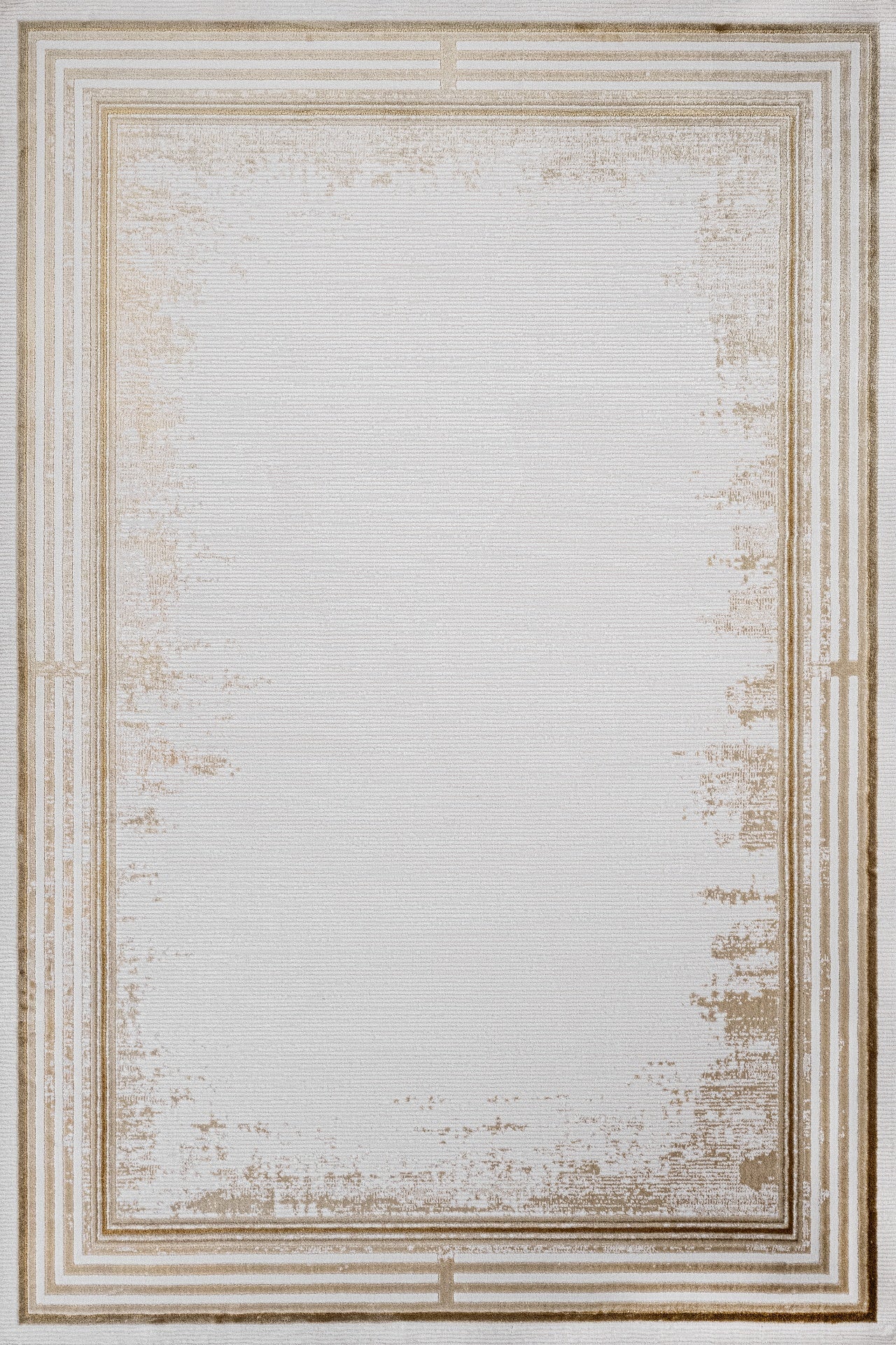 Beyaz Ekru Bordürlü Minimalist Halı - Yıkanabilir - Kaymaz Taban - Pati Dostu