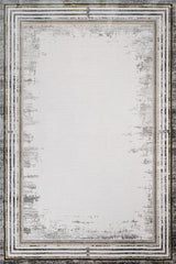 White Gray Modern Living Room Rug Abstract Striped Edge - Cotton
