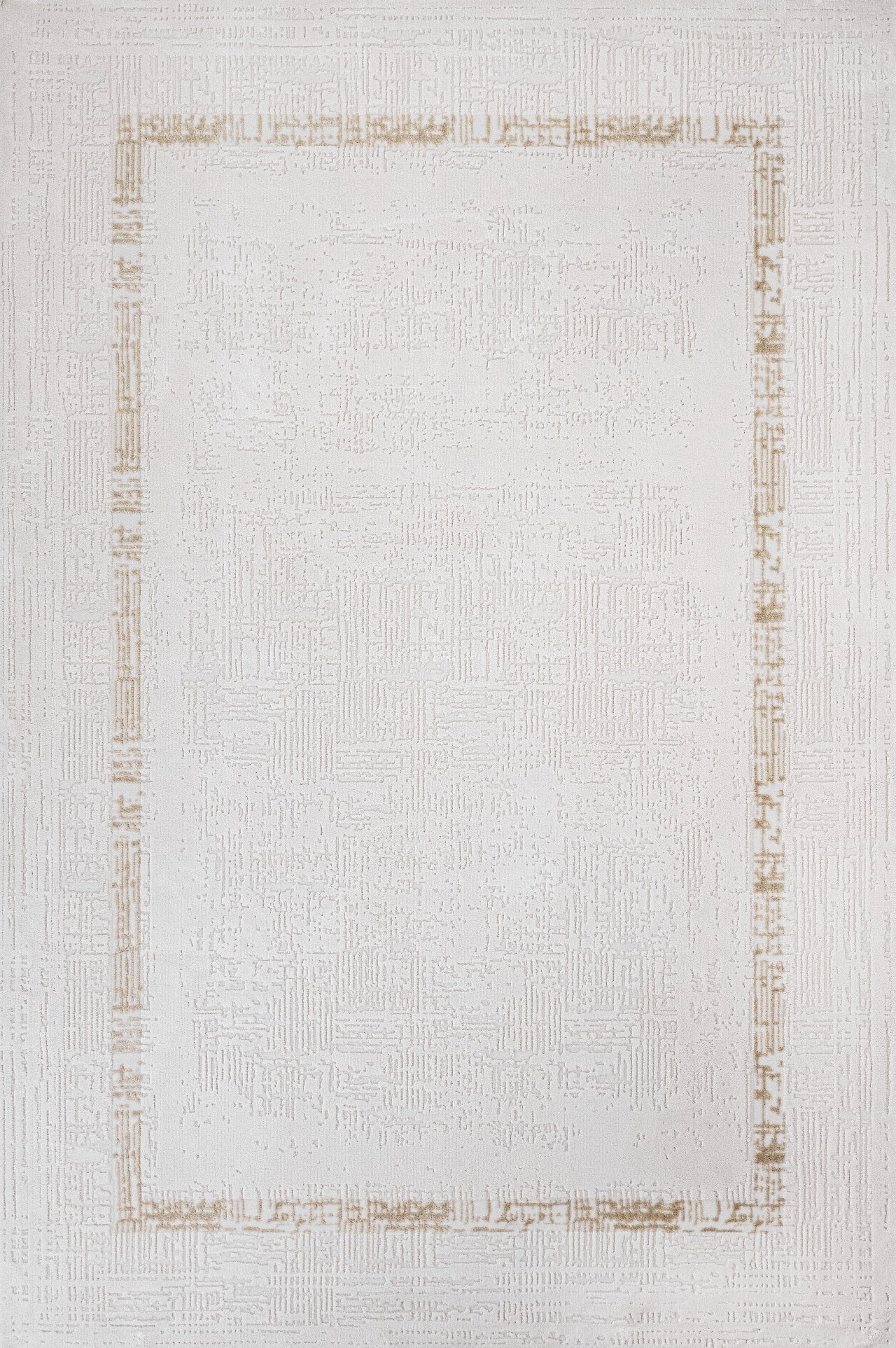 Beyaz Ekru Bordürlü Minimalist Halı - Yıkanabilir - Kaymaz Taban - Pati Dostu