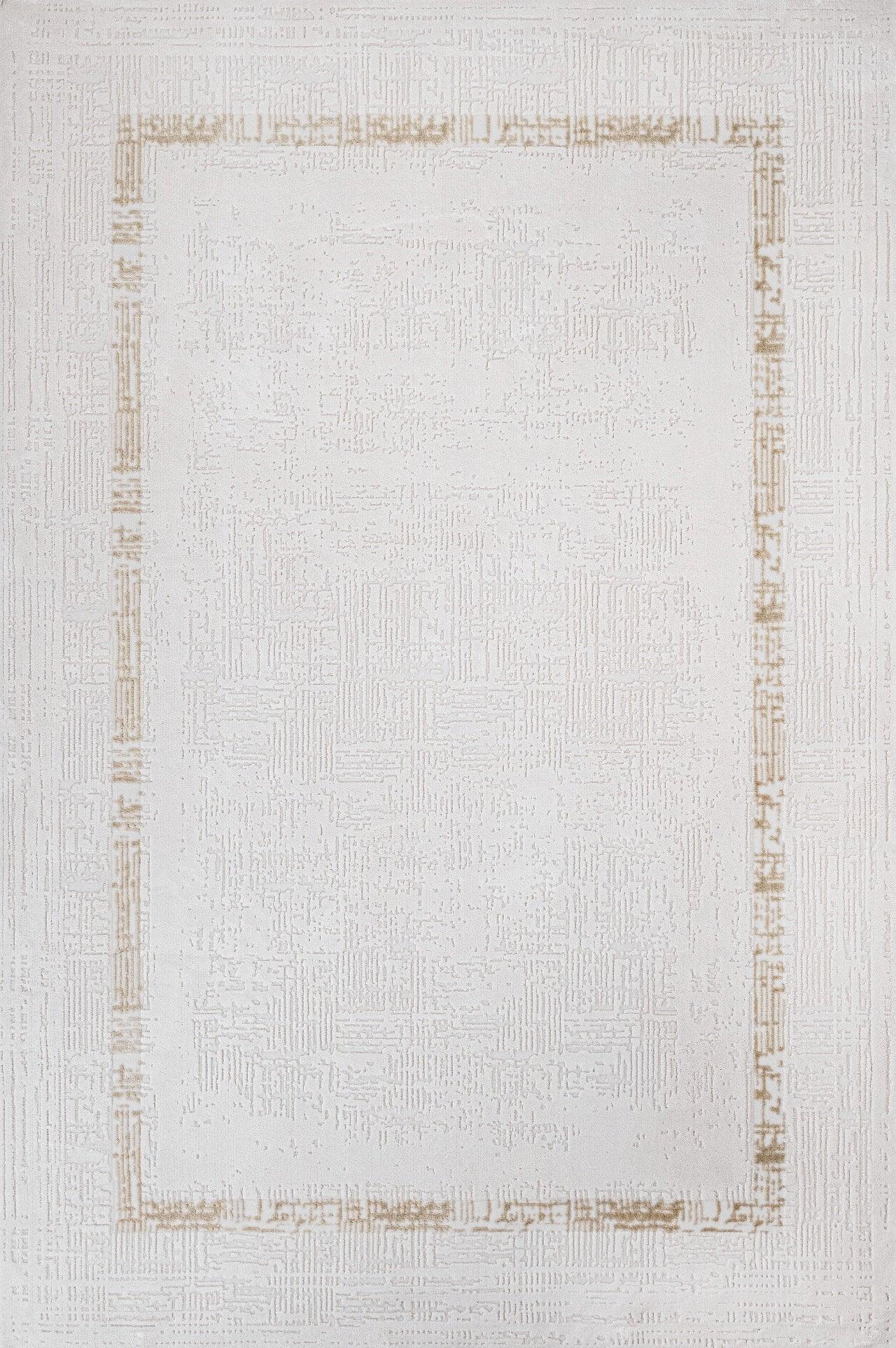 Beyaz Ekru Bordürlü Minimalist Halı - Yıkanabilir - Kaymaz Taban - Pati Dostu