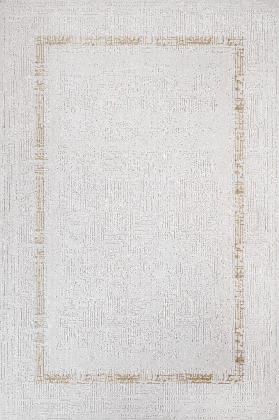 Beyaz Ekru Bordürlü Minimalist Halı - Yıkanabilir - Kaymaz Taban - Pati Dostu