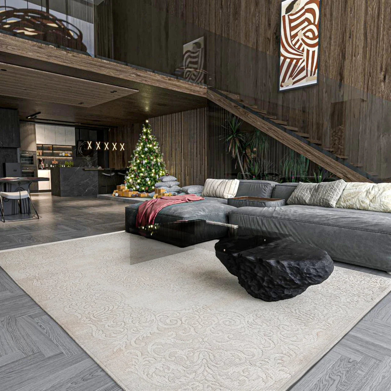 Bej Krem Minimalist Modern Halı - Yıkanabilir - Kaymaz Taban - Pati Dostu