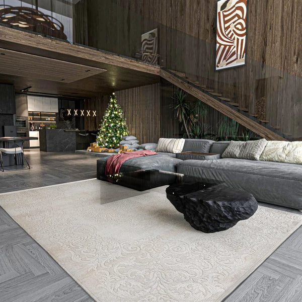 Bej Krem Minimalist Modern Halı - Yıkanabilir - Kaymaz Taban - Pati Dostu