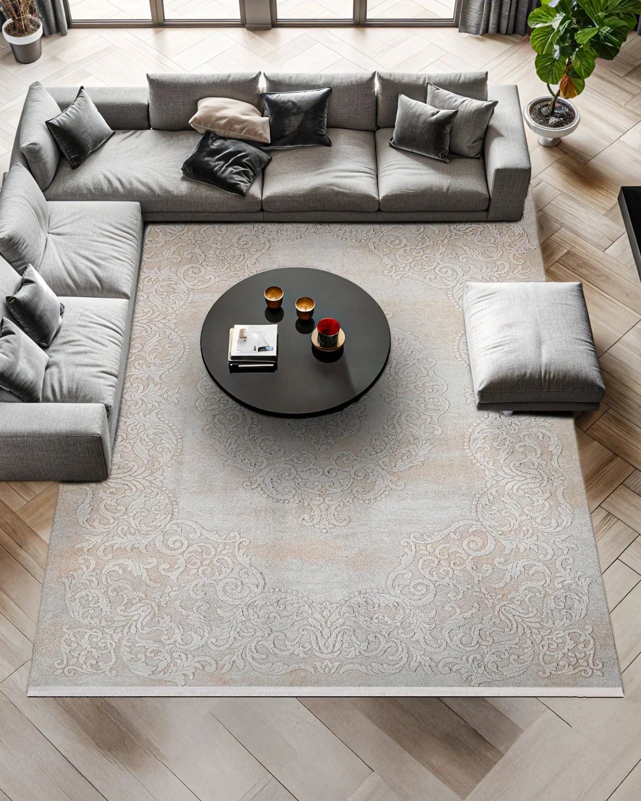 Bej Krem Minimalist Modern Halı - Yıkanabilir - Kaymaz Taban - Pati Dostu