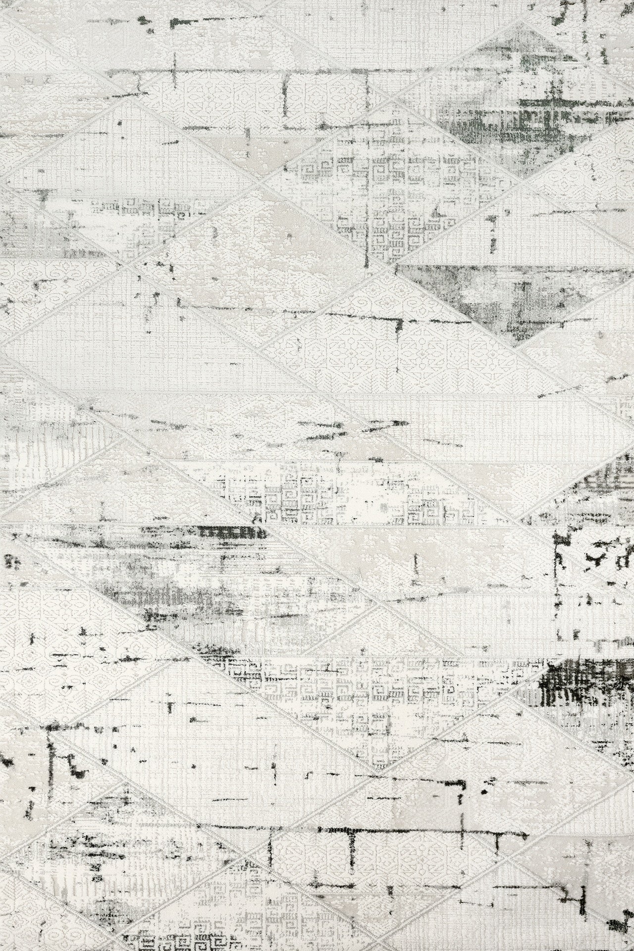 Beyaz Gri Geometrik Minimalist Halı - Yıkanabilir - Kaymaz Taban - Pati Dostu