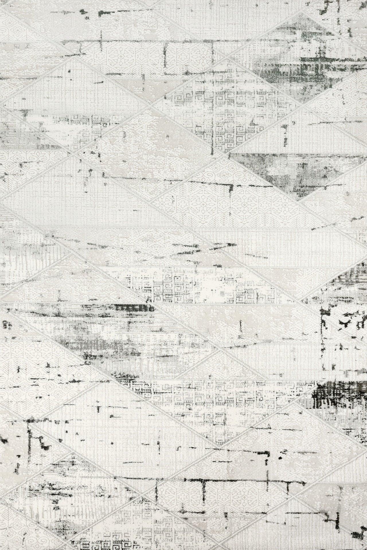 Beyaz Gri Geometrik Minimalist Halı - Yıkanabilir - Kaymaz Taban - Pati Dostu