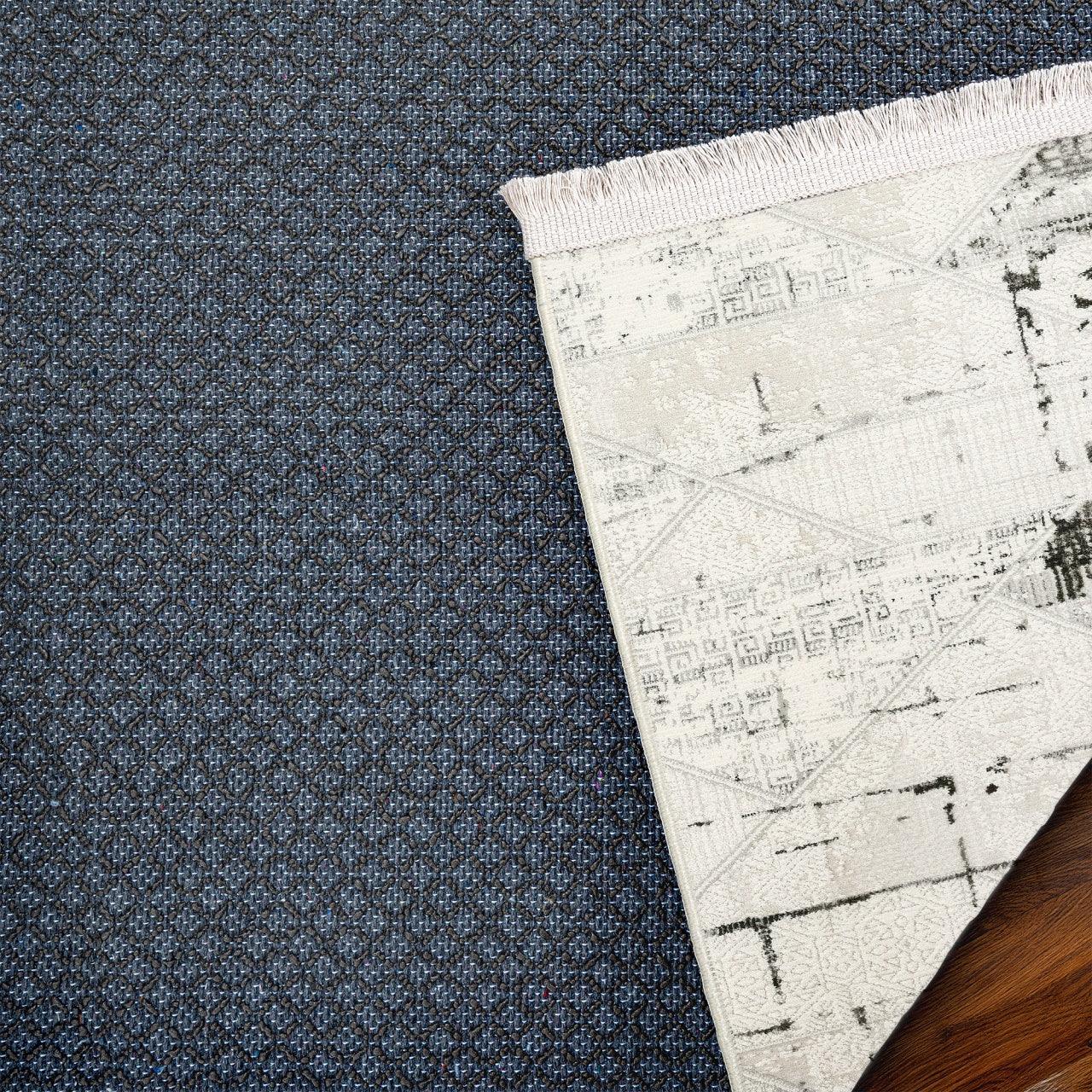 Beyaz Gri Geometrik Minimalist Halı - Yıkanabilir - Kaymaz Taban - Pati Dostu