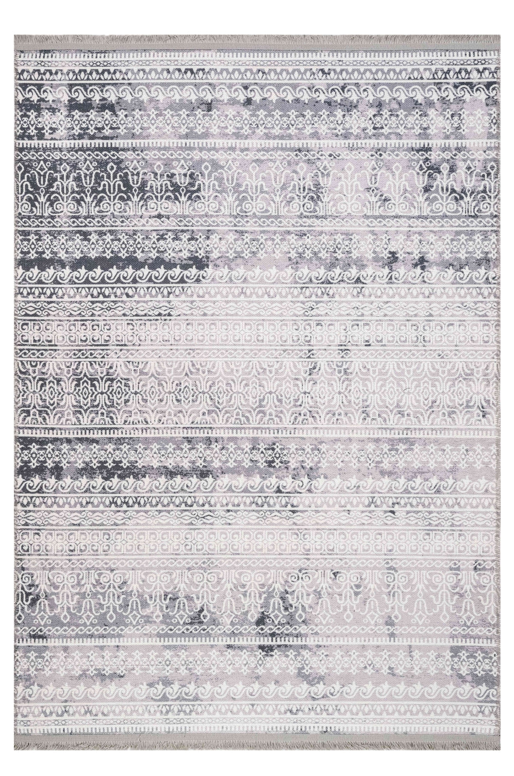 Ajdovscina Gri Çizgili Pamuk ve Şönil Dijital Baskı Halı Pia Monte