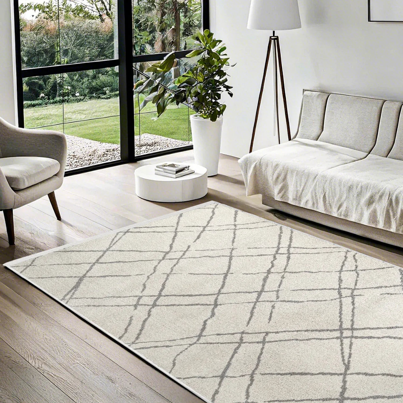 Bej Krem Minimalist Modern Halı - Yıkanabilir - Kaymaz Taban - Pati Dostu