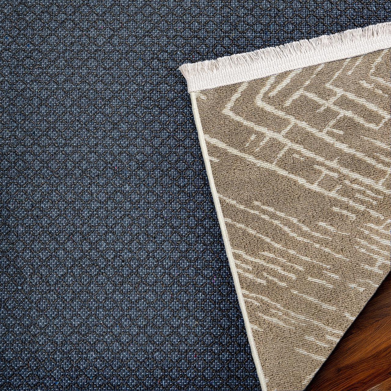 Bej Geometrik Modern Halı - Yıkanabilir - Kaymaz Taban - Pati Dostu