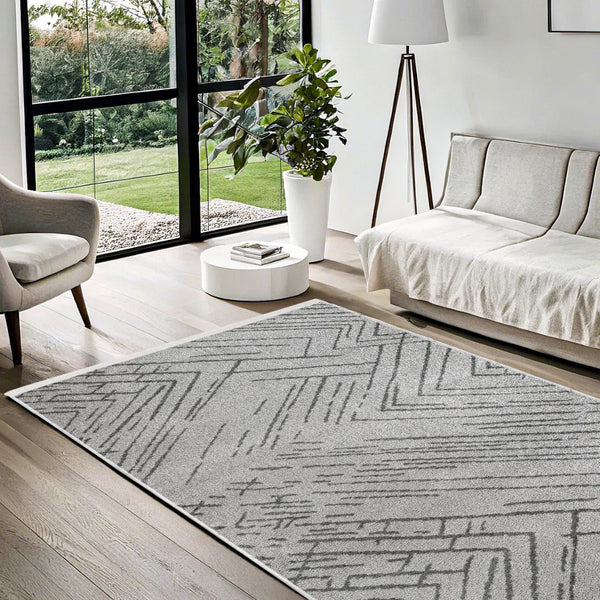 Gri Siyah Geometrik Minimalist Halı - Yıkanabilir - Kaymaz Taban - Pati Dostu