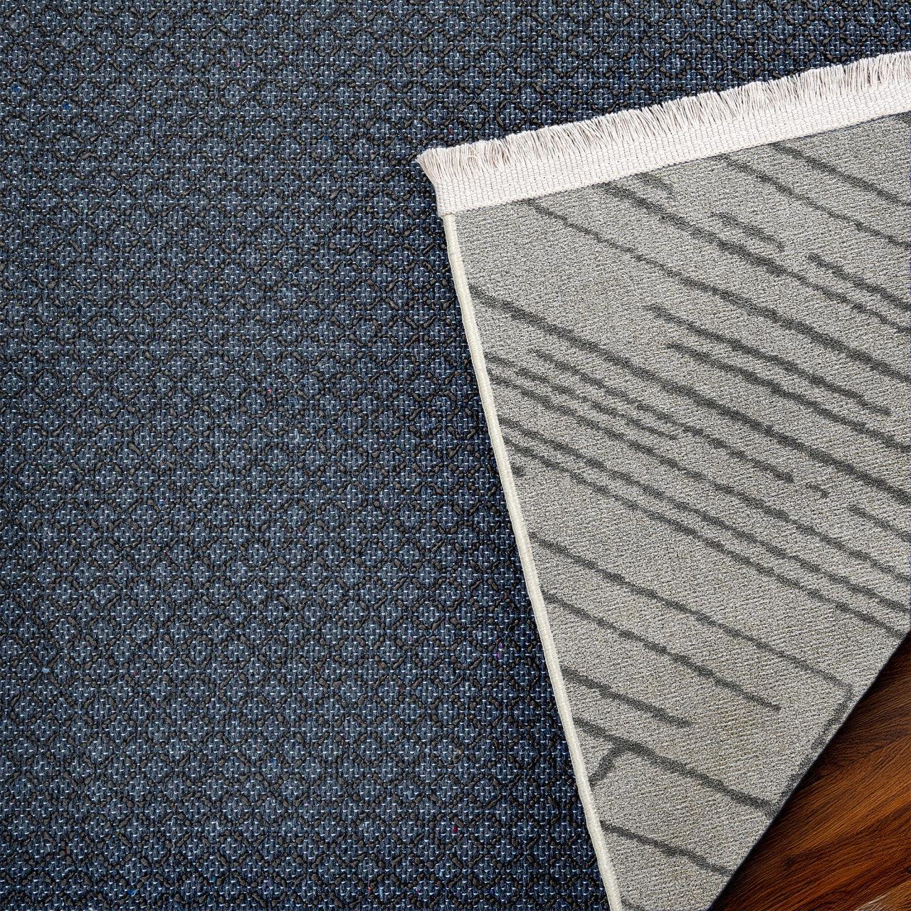 Gri Siyah Geometrik Minimalist Halı - Yıkanabilir - Kaymaz Taban - Pati Dostu