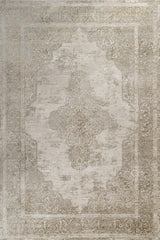 Beige Light Brown Distressed Living Room Rug Botanical - Cotton