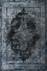 Dark Blue Grey Distressed Living Room Rug - Cotton