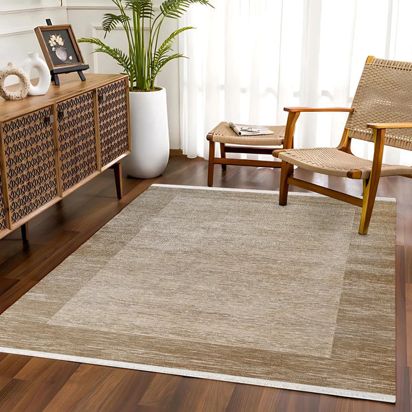 Bej Minimalist Modern Halı - Yıkanabilir - Kaymaz Taban - Pati Dostu