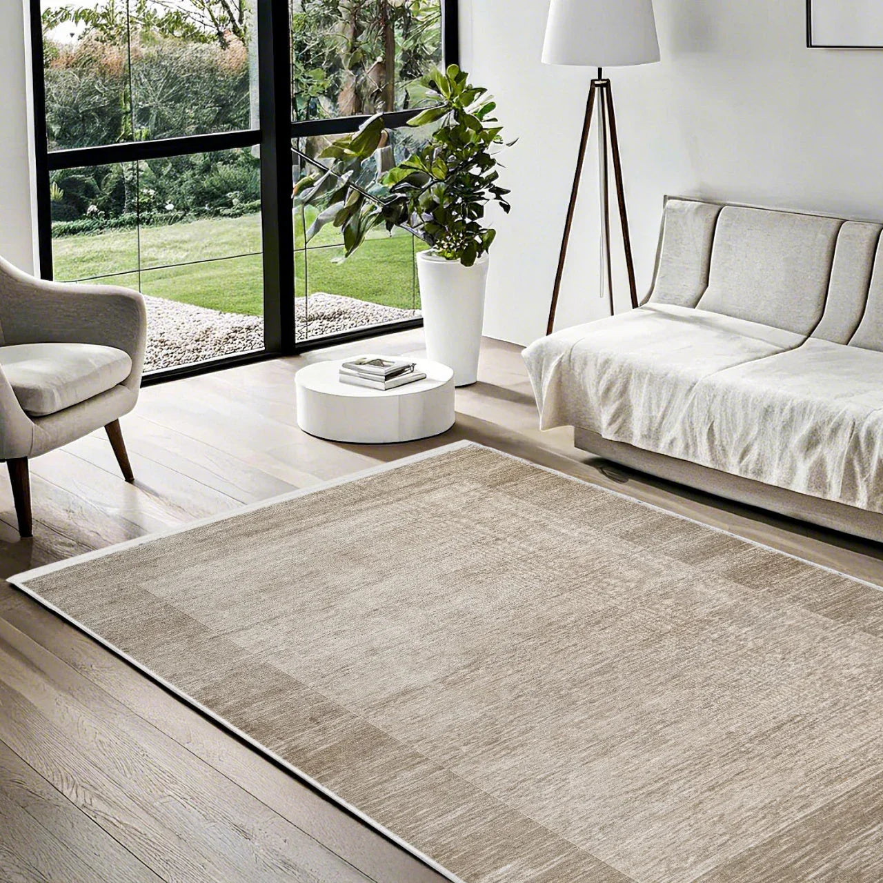 Bej Minimalist Modern Halı - Yıkanabilir - Kaymaz Taban - Pati Dostu