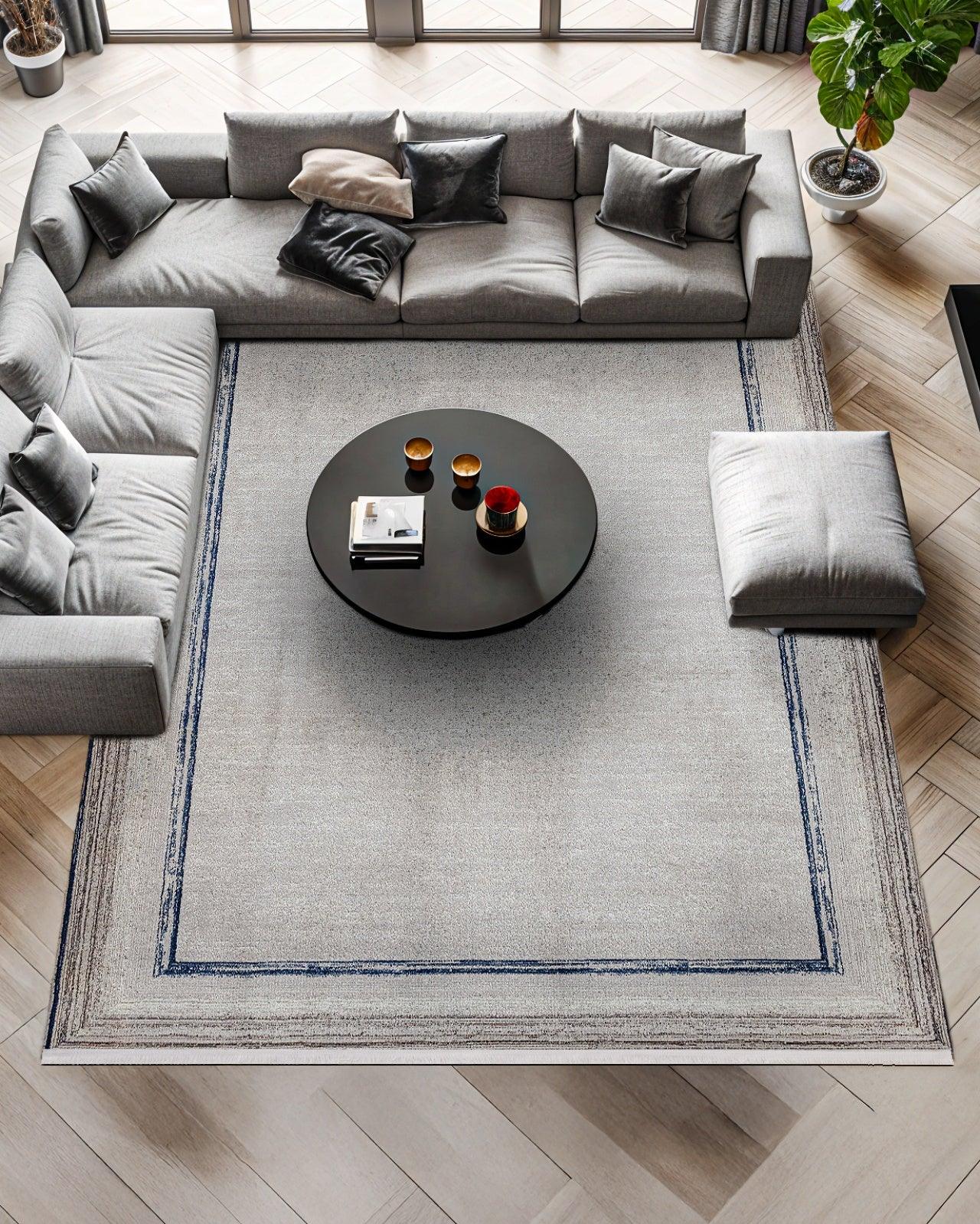 Antrasit Gri Geometrik Minimalist Halı - Yıkanabilir - Kaymaz Taban - Pati Dostu