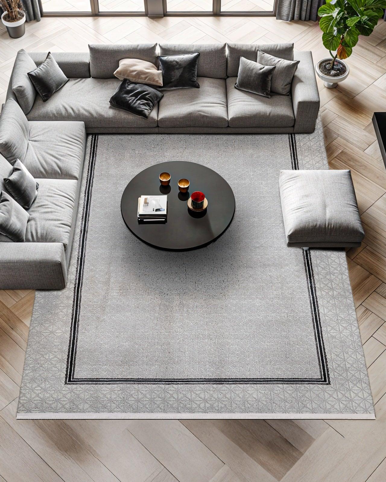 Antrasit Gri Bordürlü Minimalist Halı - Yıkanabilir - Kaymaz Taban - Pati Dostu