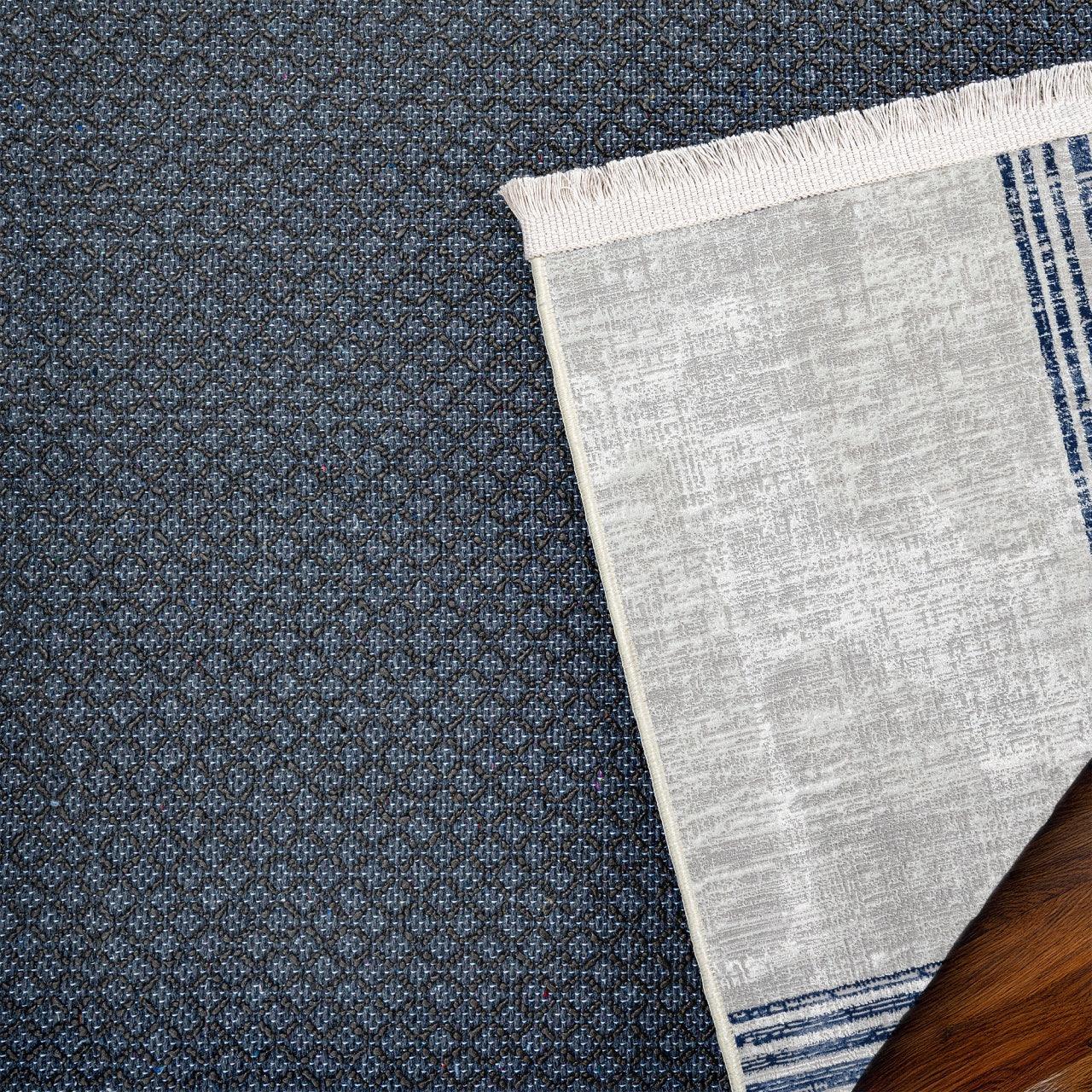 Gri Bordürlü Minimalist Halı - Yıkanabilir - Kaymaz Taban - Pati Dostu