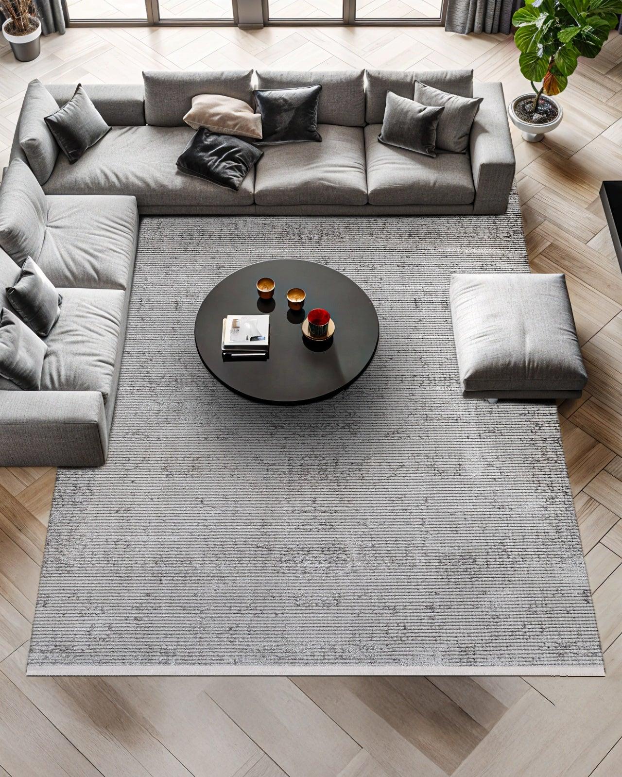 Gri Dokulu Minimalist Halı - Yıkanabilir - Kaymaz Taban - Pati Dostu
