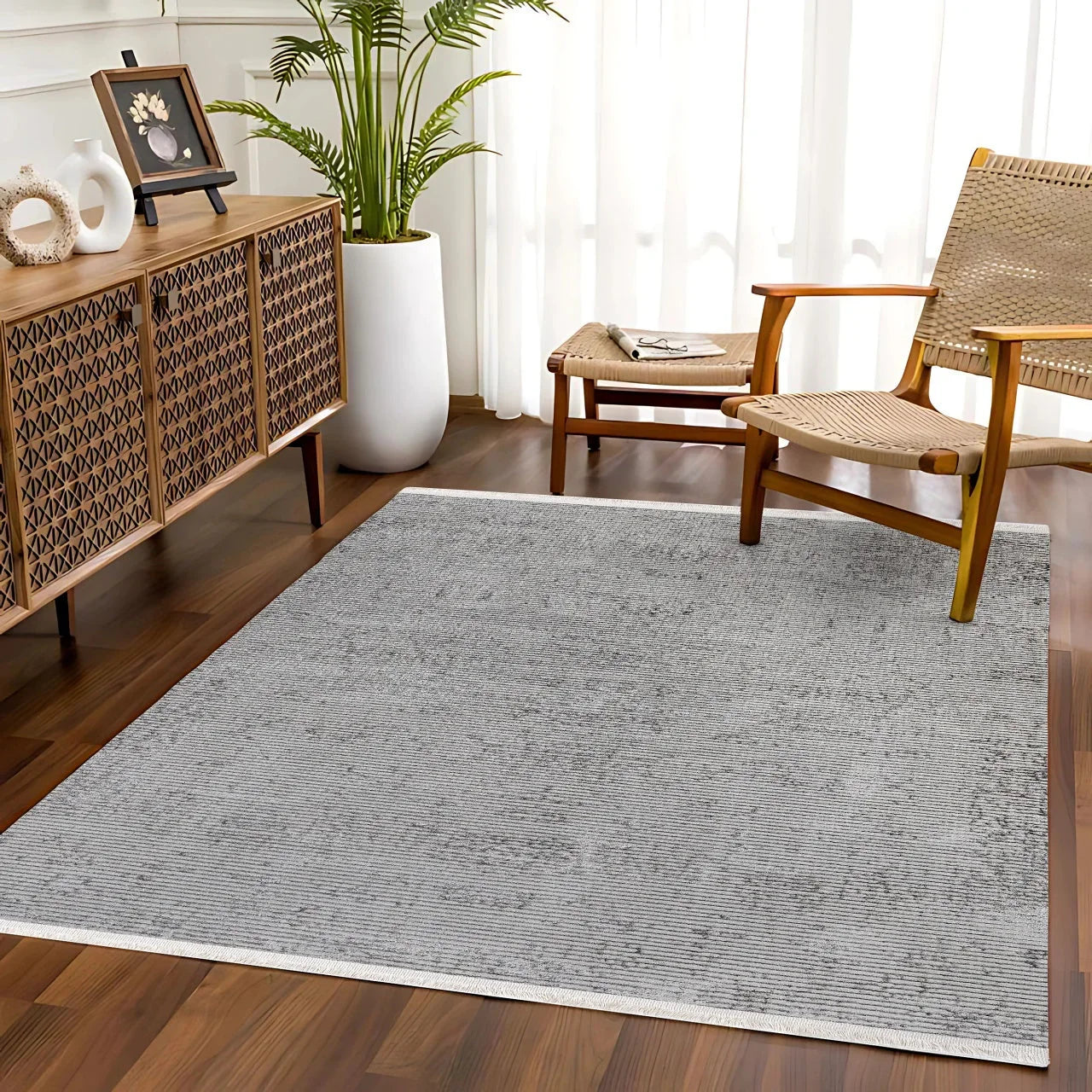 Gri Dokulu Minimalist Halı - Yıkanabilir - Kaymaz Taban - Pati Dostu