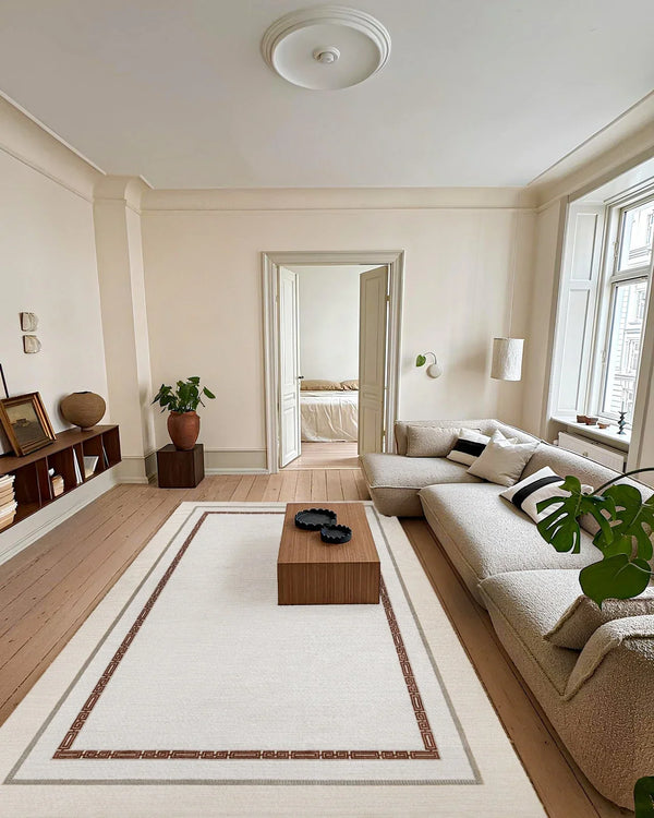 Bej Krem Minimalist Modern Halı - Yıkanabilir - Kaymaz Taban - Pati Dostu