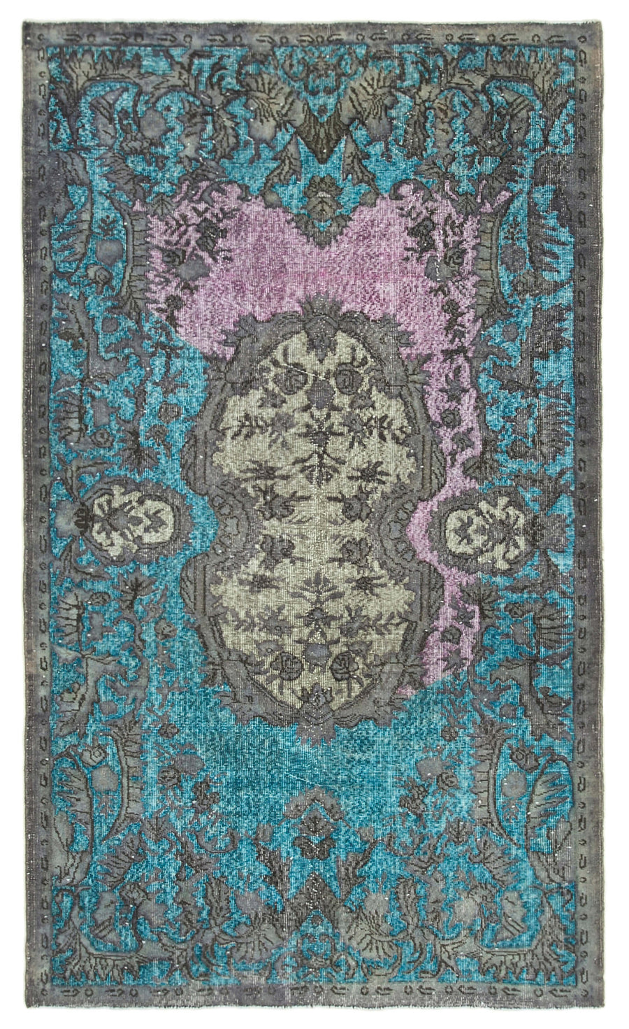 Besko Turkuaz Gri Madalyon Desenli Yün ve Pamuk Halı 163x280 cm