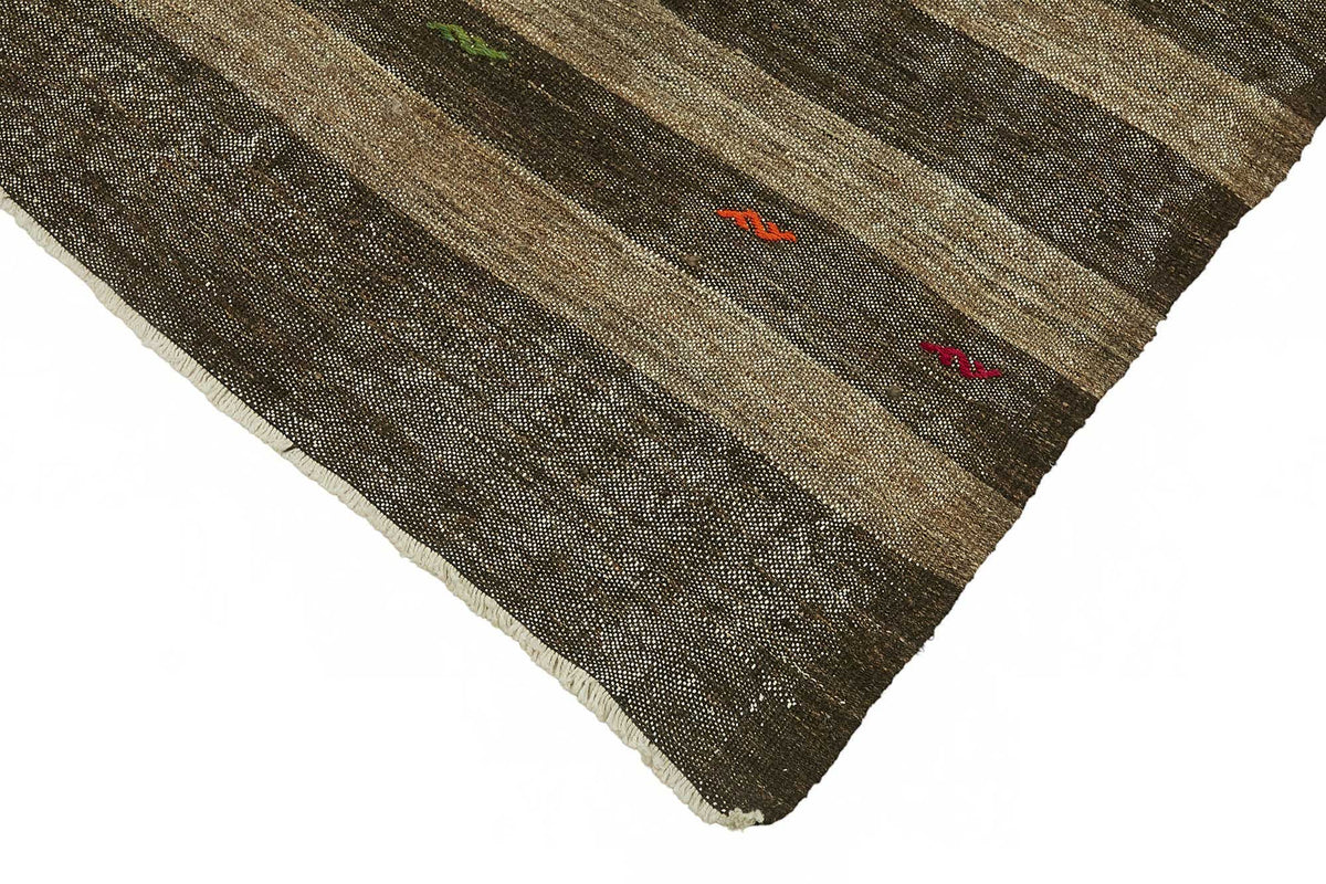 Truvo Kıl Kilim Kahverengi Bej Çizgili El Dokuma Halı 216x370 cm – detay görünümü