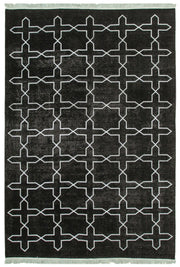 Braxo Siyah Beyaz Geometrik Desenli Vintage El Dokuma Halı 266x385 cm