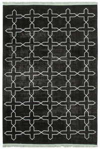 Braxo Siyah Beyaz Geometrik Desenli Vintage El Dokuma Halı 266x385 cm